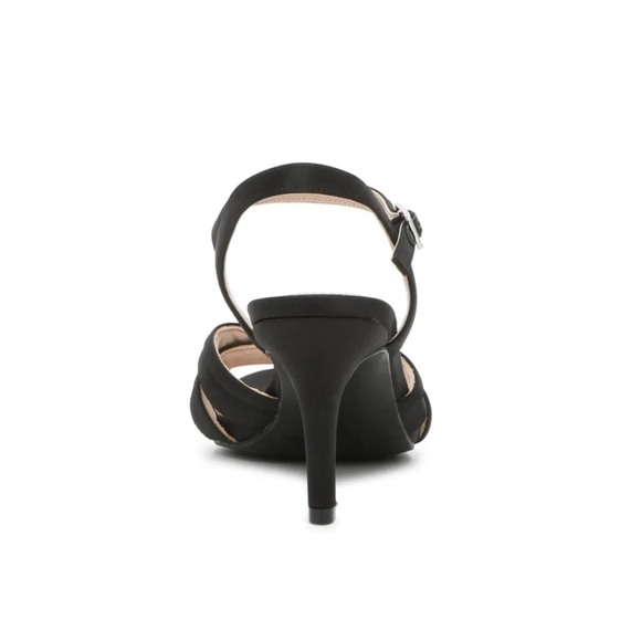 Kelly & Katie Simina Sandals | Black Satin Crisscross Heels | Size 8 - Picture 6 of 12